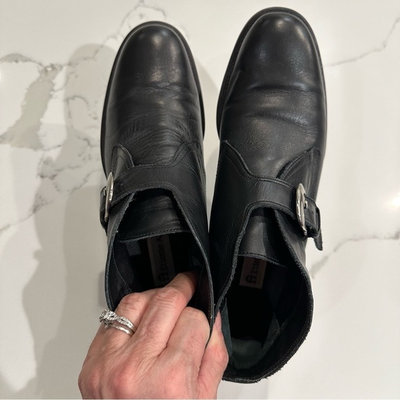 Etienne Aigner Black Leather Booties Silver Buckle Brazil Career Casual Size 8 - Picture 7 of 11